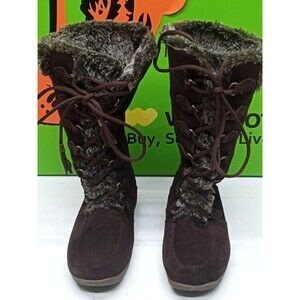 ZeroXposur Brown Leather Faux Fur Lace Up & Zip Winter Boots Womens 6 Med Kohls